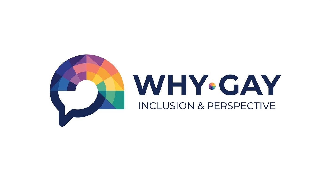 WHY.GAY mark: speech bubble in a segmented color wheel